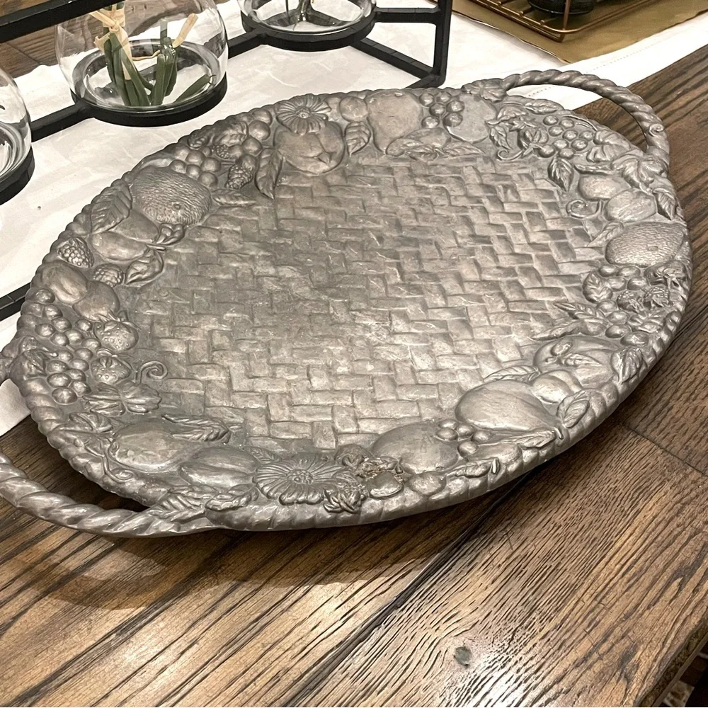 Lenox Metal Fruit Basket Weave Aluminum Serving Tray Large Tray 22